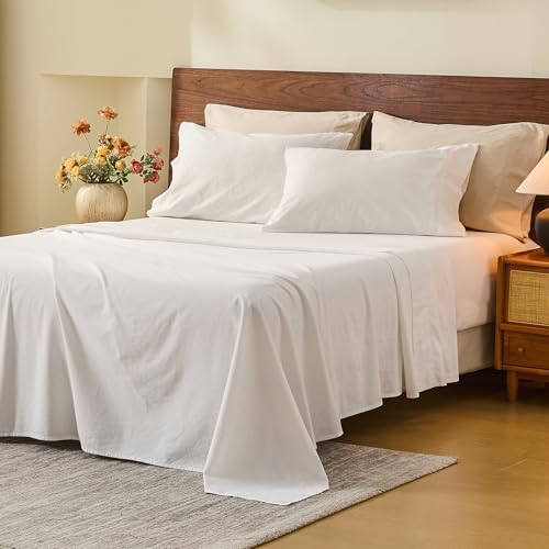 MEISHANG 100% French Linen Sheets California King,6 Pcs,18-24" Deep Pocket