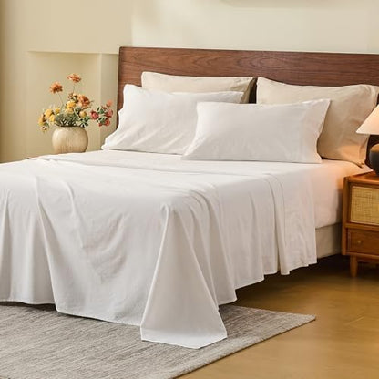 MEISHANG 100% French Linen Sheets King,6 Pcs,18-24" Extra Deep Pocket