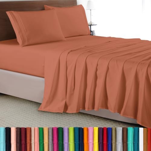 Elegant Comfort Luxury 4-Piece Bed Sheet Set - Luxury Bedding 1500 Thread Count Egyptian Quality Microfiber, Wrinkle Resistant Cool & Breathable, Easy Elastic Fitted, Queen, Coral