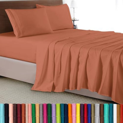 Elegant Comfort Luxury 4-Piece Bed Sheet Set - Luxury Bedding 1500 Thread Count Egyptian Quality Microfiber, Wrinkle Resistant Cool & Breathable, Easy Elastic Fitted, Queen, Coral