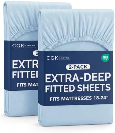CGK Linens 2 Pack Extra Deep Full Fitted Sheets - Sky Blue