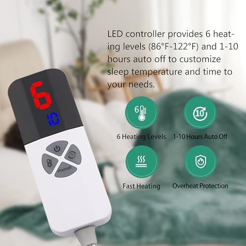 Full Electric Blanket, Heated Electric Blanket with Flannel Sherpa, Machine Washable Heated Blanket with Timer 6 Heating Levels & 1-10 Hours Auto Off, Overheat Protection, 72" x 84", Forest Green