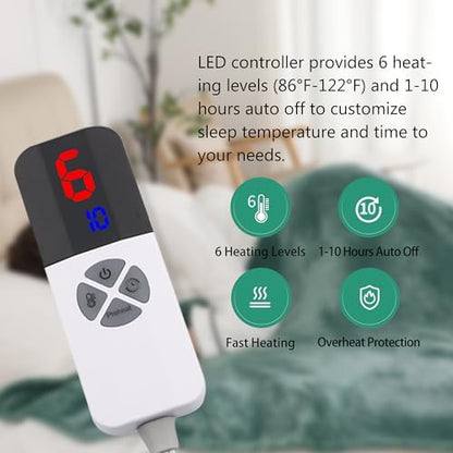Full Electric Blanket, Heated Electric Blanket with Flannel Sherpa, Machine Washable Heated Blanket with Timer 6 Heating Levels & 1-10 Hours Auto Off, Overheat Protection, 72" x 84", Forest Green