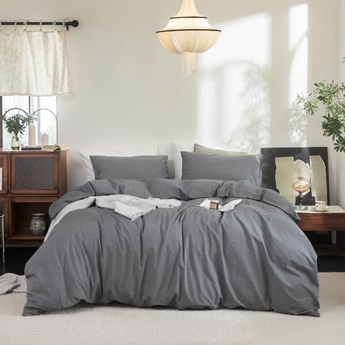FOSSA Duvet Cover Set 100% Washed Cotton Linen Feel Twin