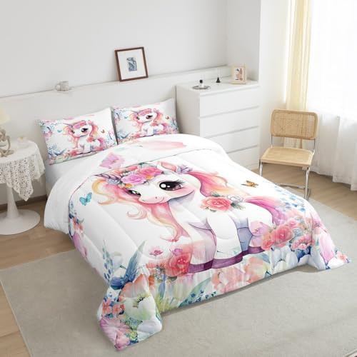 Feelyou Cute Unicorn Comforter Set Twin Size Boys Girls Teens