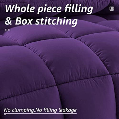 HYLEORY All Season Queen Size Bed Comforter - Cooling Goose Down Alternative Quilted Duvet Insert with Corner Tabs - Winter Warm - Machine Washable - Purple
