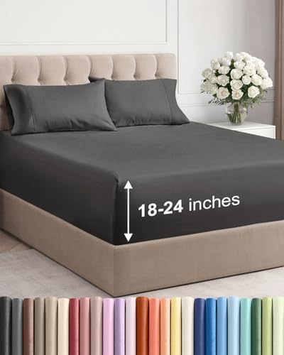 Extra Deep Full Sheet Set - 4 Piece Breathable & Cooling Sheets - Charcoal