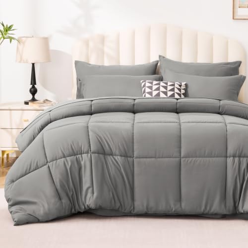 Love's cabin Plaid Full Comforter Set, Grey