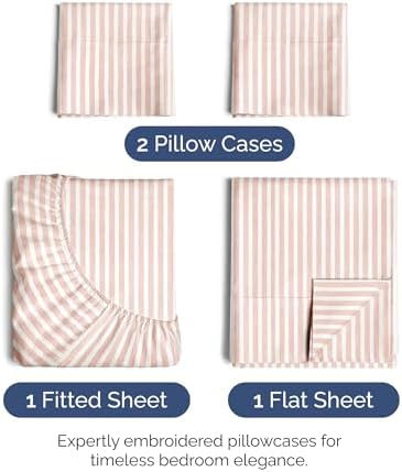 King Size 4 Piece Sheet Set - Ultra Soft & Cooling Sheets - Blush Stripes 1
