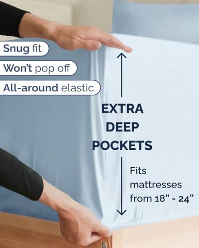 Extra Deep Twin XL Sheet Set - 3 Piece College Dorm Room - Sky Blue
