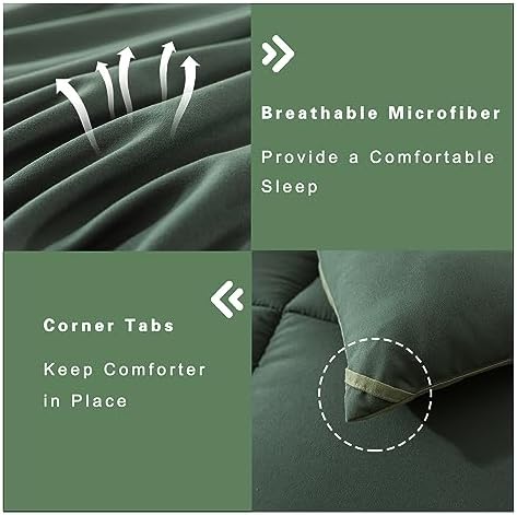 DOWNCOOL Full Size Comforter Sets -All Season Bedding Comforters Sets with 2 Pillow Cases -3 Pieces Bed Set Down Alternative Comforter Set -Double Green Bedding Sets Full(82"x86")