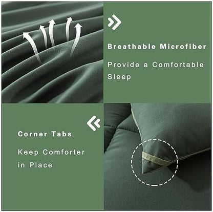 DOWNCOOL King Size Comforter Set -All Season Bedding Comforters Sets with 2 Pillow Cases -3 Pieces Bed Set Down Alternative King Bedding Set -Double Green King Comforter Set(102"x90")