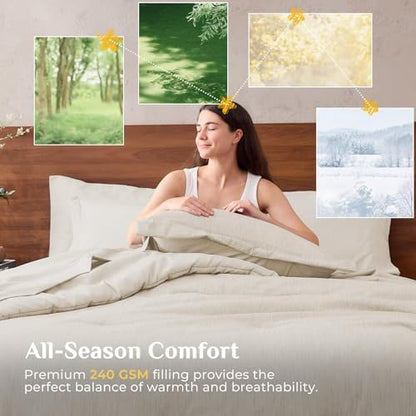 JOLLYVOGUE Beige Full Comforter Set, Cationic Dyeing Bed in a Bag Full 7 Pieces, Double-Tone Bedding Set with Down Alternative Comforter, Sheets, Pillowcases & Shams