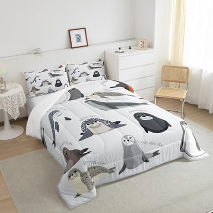 Feelyou Kids Cartoon Seal Comforter Set Queen Size for Boys Girls Teens
