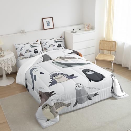 Feelyou Kids Cartoon Seal Comforter Set Full Size for Boys Girls Teens