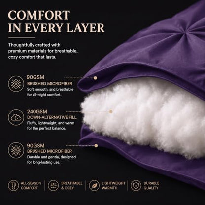 CozyLux Full Size Comforter Sets Purple, 7 Pieces Pintuck Bed in a Bag