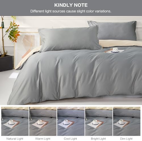 SAPHREAS Grey Duvet Cover Full Size 3 Pieces Extra Soft Cotton Bedding Set for Kids & Adults, Includes 1 Duvet Cover 80"x90" with Zipper Closure & 2 Pillow Shams, Comforter Not Included