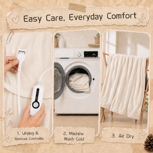 ReyyNio Electric Heated Blanket Full Size 72"x84", 10H Auto-Off, White
