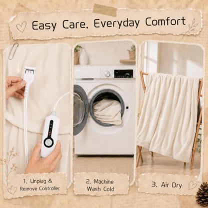 ReyyNio Electric Heated Blanket Full Size 72"x84", 10H Auto-Off, White