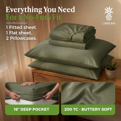 Cariloha Aloha Soft 4-Piece Sheet Set | Coastal Pine | Cal King | Made from 100% Viscose derived from Bamboo | Introductory Sheet Line