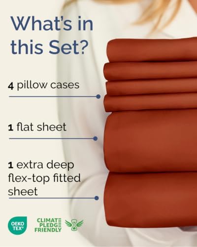 Extra Deep Flex Top Split Head King Sheet Set - 6pc Sheets - Terracotta