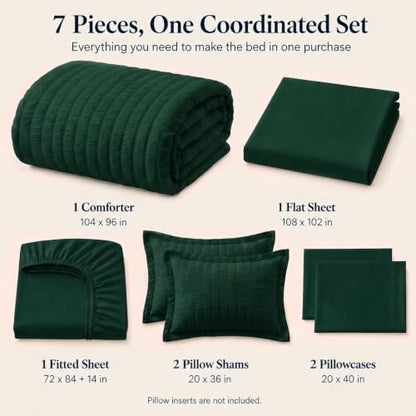 CozyLux California King Comforter Set Emerald Green Seersucker Bed in a Bag