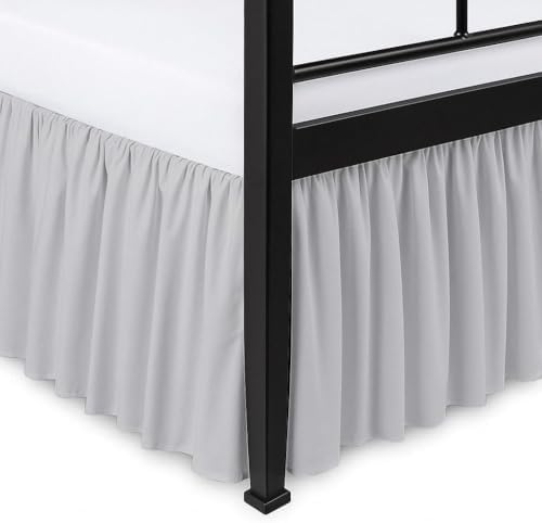 Ruffled Bed Skirt Split Corners with Platform, Tailored Fit Hotel Quality Wrinkle Free Ultra-Soft Microfiber Dust Ruffle, Upto 8 Inch Drop, Twin XL, Light Grey