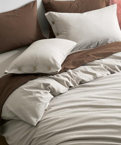 JELLYMONI 100% Washed Cotton Natural Gray Duvet Cover Full, Linen-Like