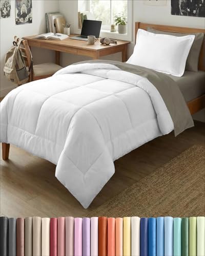 Twin Comforter Set - White Bedding for All Seasons - Soft 2 Piece Bed Set