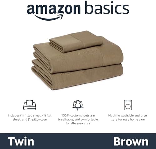 Amazon Basics 100% Cotton Jersey Bed Sheet Set, Breathable Material, Machine Washable, Twin, Brown