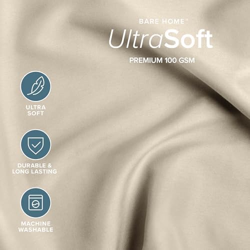 Bare Home Bed-in-A-Bag 7 Piece Comforter & Sheet Set - Queen - Goose Down Alternative - Ultra-Soft 1800 Premium - Bedding Set (Queen, Sand/Sand)