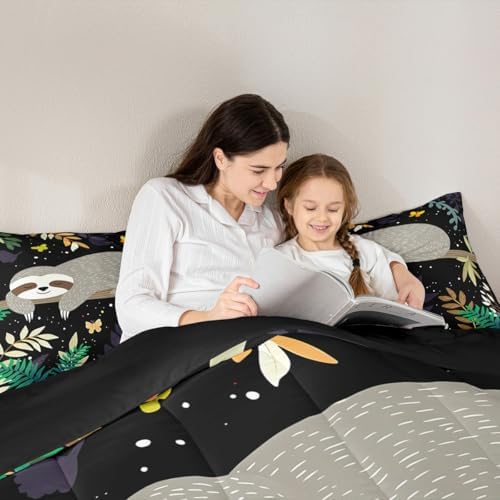 Feelyou Sloth Comforter Cute Sloth Bedding Set for Kids Boys Girls Galaxy Butterfly Comforter Set Botanical Leaves Inner Fill Duvet Set 1 Comforter Set with 2 Pillowcases King Size
