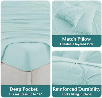 JOLLYVOGUE King Size Comforter Set 7 Pieces - Bed in a Bag King for All Season, Pintuck Bedding Comforter Sets with Comforter, Flat Sheet, Fitted Sheet and Pillowcases & Shams, Lake Blue