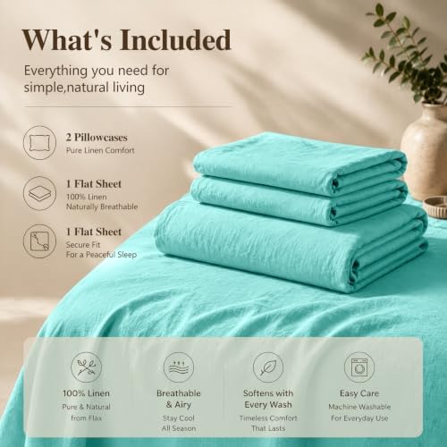 MEISHANG 100% French Linen Sheets King,4 Pcs,18-24" Extra Deep Pocket