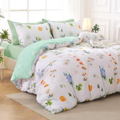 MUXHOMO Multi Flower Full Comforter Set, Elegant Floral Print Bed in a Bag 7 Pieces, Ultra Soft & Breathable Reversible Botanical Pattern Bedding Set with Comforter, Sheets, Pillowcases, and Shams