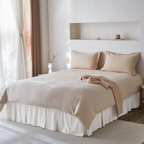 BISELINA French Linen Pleated Bed Skirt, 18" Tailored Draped Natural Linen-Cotton Blend Basic Dust Border Soft Comfort Farmhouse Bedding (18" King, White)