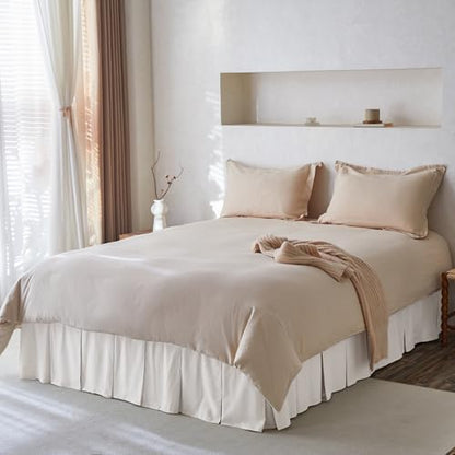 BISELINA French Linen Pleated Bed Skirt, 18" Tailored Draped Natural Linen-Cotton Blend Basic Dust Border Soft Comfort Farmhouse Bedding (18" King, White)