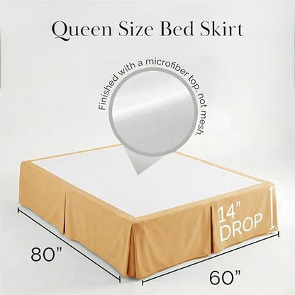 Pleated Queen Bed Skirt 14 Inch Drop Wrinkle Resistant Microfiber Gold