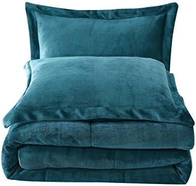Chezmoi Collection 3-piece Micromink Sherpa Reversible Down Alternative Comforter Set (King, Teal)