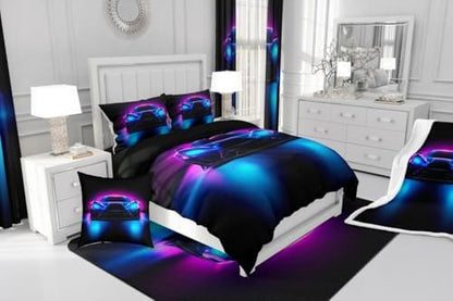 Boys Sports Car Comforter,Cool Blue Purple Race Car Bedding Set Twin Size for Kids Boys Girls Teens,3D Racing Cars Bedding Comforter Sets,Extreme Sports Theme Quilt Racing Games Race Cars Room Decor
