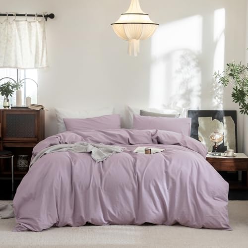 FOSSA Duvet Cover Set 100% Washed Cotton Linen Feel Queen