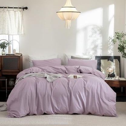 FOSSA Duvet Cover Set 100% Washed Cotton Linen Feel Queen
