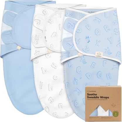 KeaBabies 3-Pack Organic Baby Swaddles for Newborns, ABC Land Cloud, 0-3M