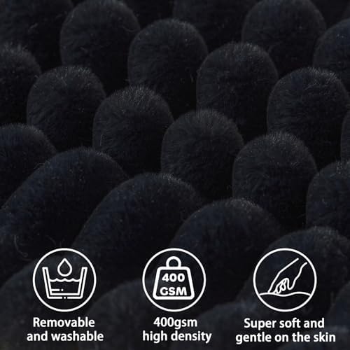 Headboard Pillow + A Long Neck Roll Pillow Body Pillow，Faux Fur Headboard Wedge Pillow with Removable Cover (Black, Queen：59x8x20 inches)