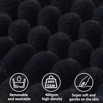 Headboard Pillow + A Long Neck Roll Pillow Body Pillow，Faux Fur Headboard Wedge Pillow with Removable Cover (Black, Queen：59x8x20 inches)