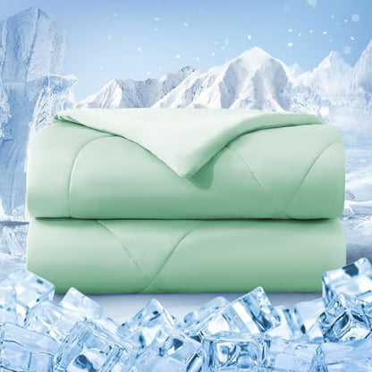 Cooling Comforter King Size, Double-Sided Cold Tech Fabric Quilted Bed Comforters Cooling Blanket for Hot Sleepers, Breathable Lightweight Summer Bedding, All-Season Ice Blanket, Sage Green