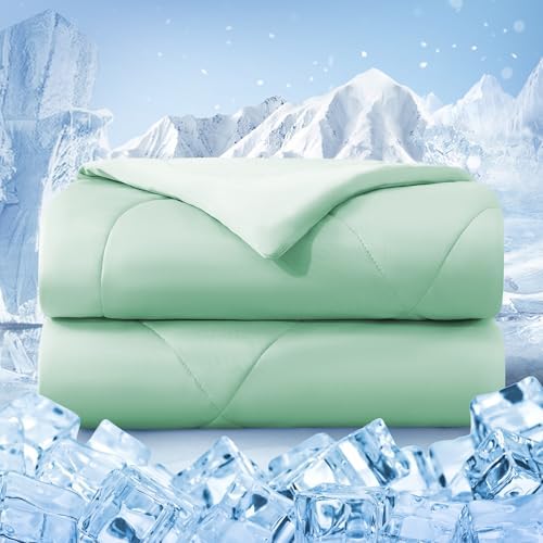 Cooling Comforter Queen Size, Double-Sided Cold Tech Fabric Quilted Bed Comforters Cooling Blanket for Hot Sleepers, Breathable Lightweight Summer Bedding, All-Season Ice Blanket, Sage Green