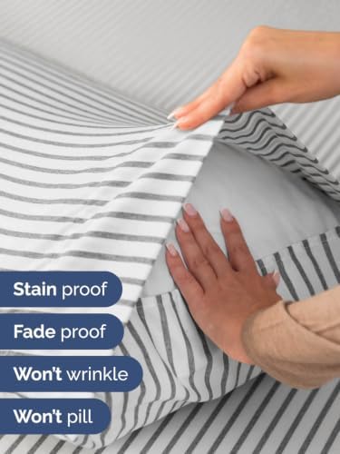Extra Deep Pocket Twin Size Sheet Set - Breathable & Cooling - Grey Stripes