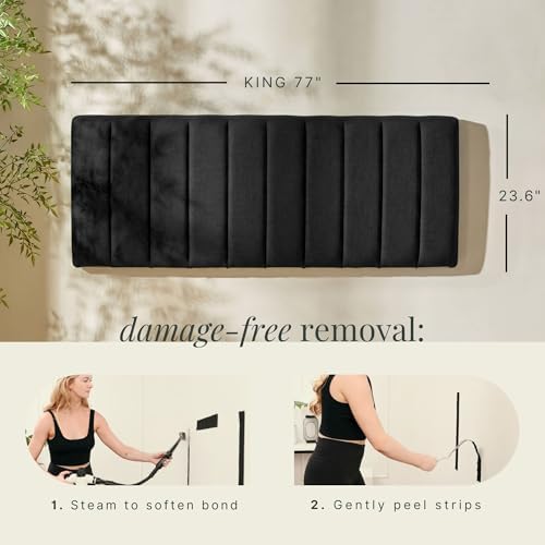 Nestl Upholstered King Headboard - Easy Assemble Channel Stitched Headboard King Size Bed - Wall Mounted Headboards with 3D Soundproof Wall Panels Peel & Stick Floating Headboards, Black