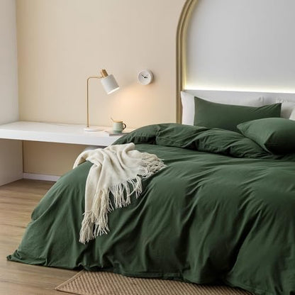 JIYUAN Super King Washed Cotton Duvet Cover Set, Relaxed Linen Feel